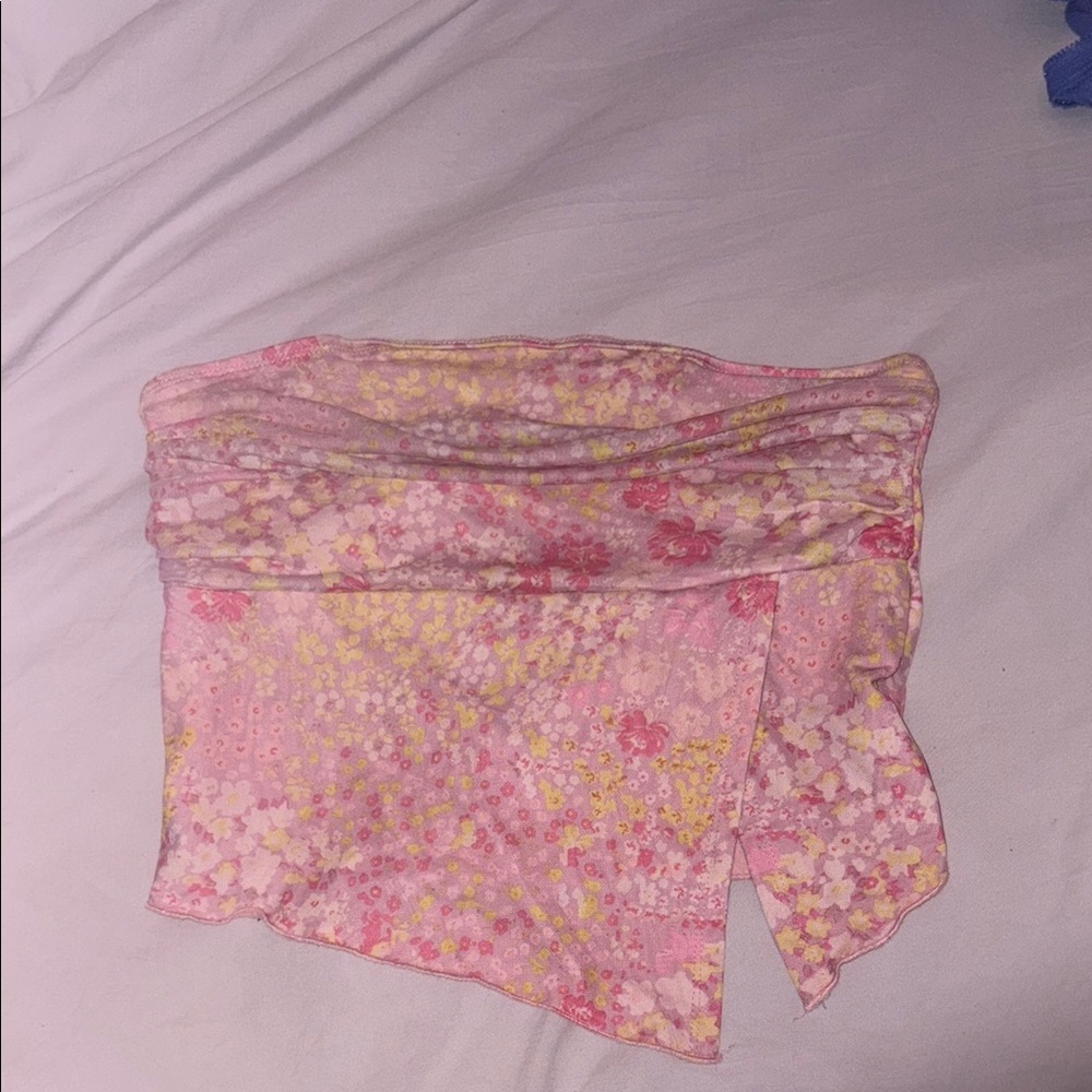 Floral Pink and Yellow Tube Top